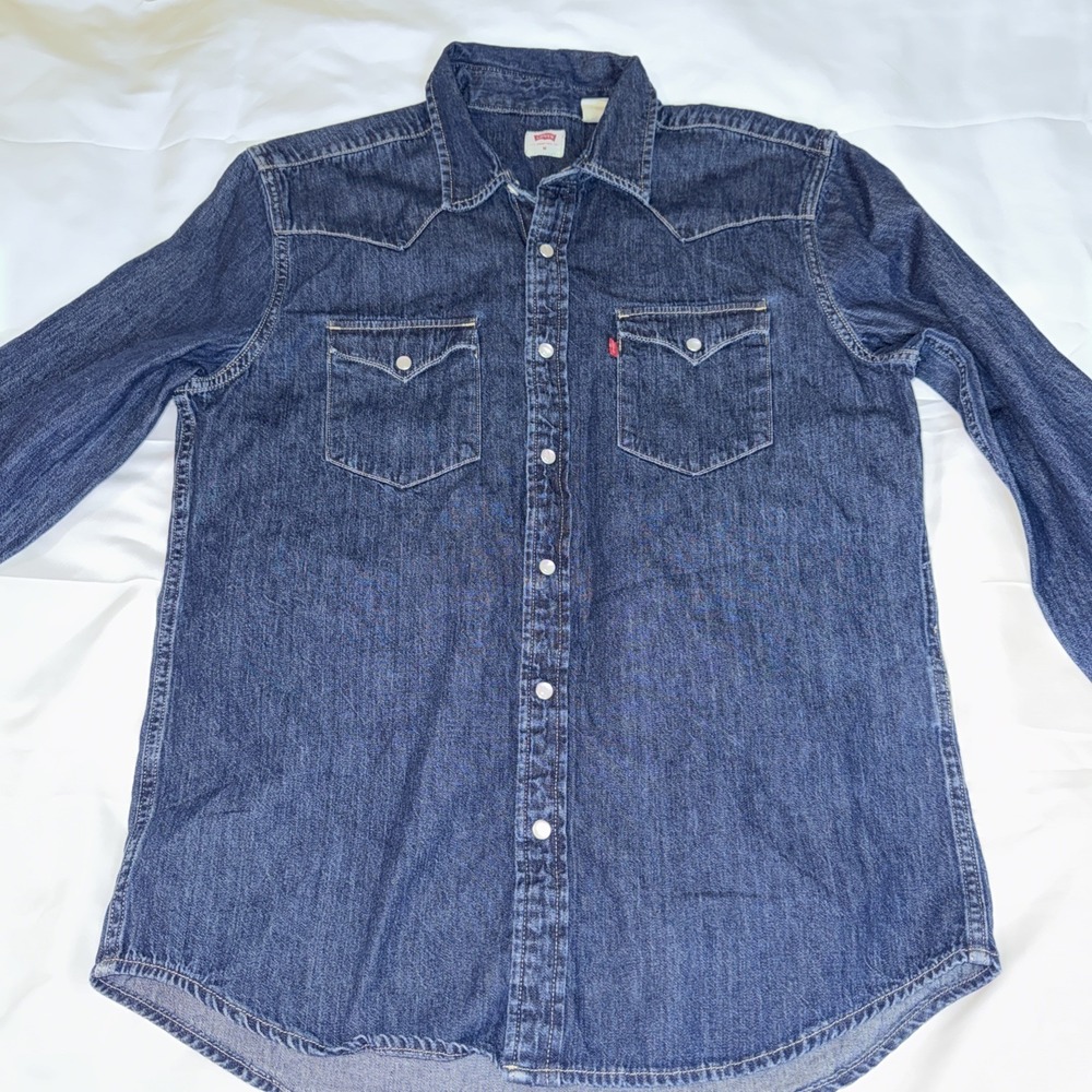 Internal Sample Levi's Pearl Snap Denim Long Sleeve Shirt Women's Sz M Slim Blue